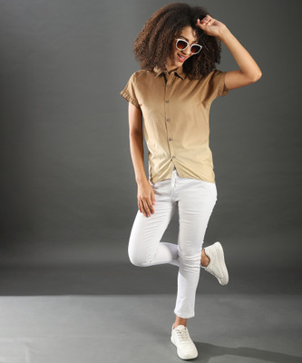 CAMPUS SUTRA Women Dyed/Ombre Casual Brown Shirt