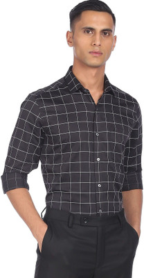 ARROW Men Checkered Formal Black Shirt