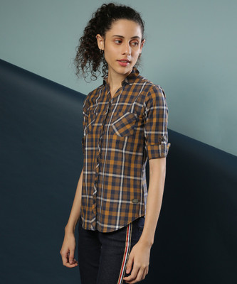 CAMPUS SUTRA Women Checkered Casual Brown Shirt