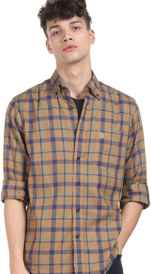 U.S. POLO ASSN. Men Checkered Casual Brown Shirt