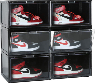 Sasimo Plastic Sneaker Containers Bins Portable Storage Organizer Space Saving Foldable Plastic Collapsible Shoe Stand(Black, 6 Shelves, DIY(Do-It-Yourself))