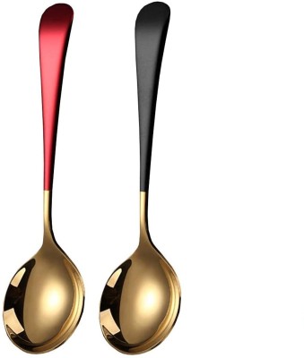 Primetan Soup Spoons Stainless Steel, Round Head golden Soup Spoons Stainless Steel Table Spoon, Dessert Spoon, Soup Spoon, Coffee Spoon Set(Pack of 2)