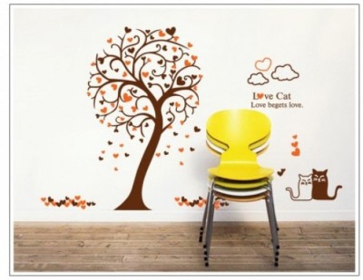 Indian Royals 90 cm JAAMSOO ROYALS Cats Under Heart Tree nature WallSticker ( 60 CM x 90 CM) Self Adhesive Sticker(Pack of 1)