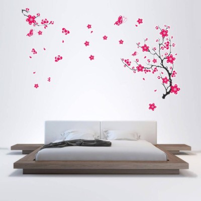 Indian Royals 70 cm Pink Plum Blossom Flower Design wallSticker ( 50 CM X 70 CM ) Self Adhesive Sticker(Pack of 1)