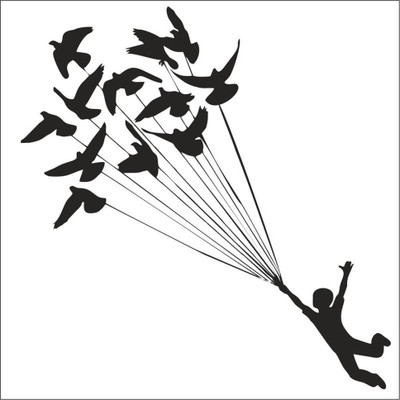 Vijaya enterprises 67 cm Boys flying birds Natural size [197x100 cm) Self Adhesive Sticker(Pack of 1)