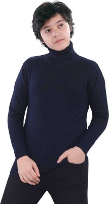 Clothify Solid High Neck Casual Boys Dark Blue Sweater