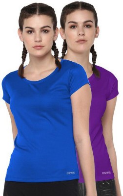 DSWS Solid Women Round Neck Purple, Blue T-Shirt