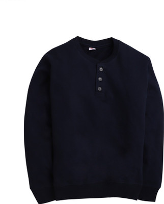 Kiva Fashion Solid Men Mandarin Collar Dark Blue T-Shirt