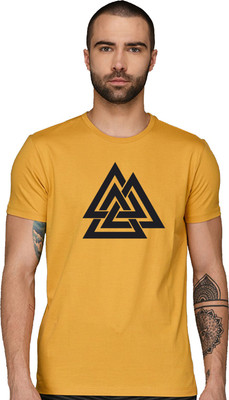 ADRO Graphic Print Men Round Neck Yellow T-Shirt