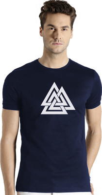 ADRO Graphic Print Men Round Neck Navy Blue T-Shirt