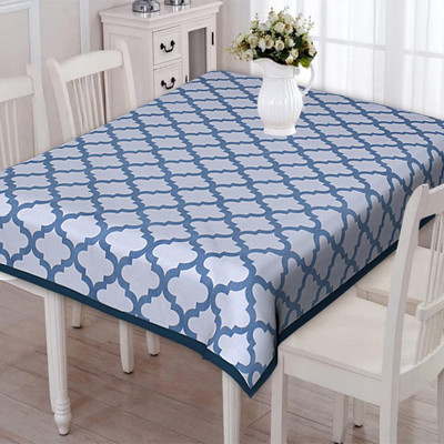 Go Texstylers Abstract 4 Seater Table Cover(Blue, Cotton)