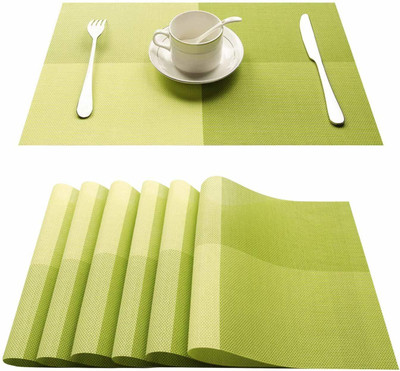 Rexmon Rectangular Pack of 6 Table Placemat(Green, PVC)