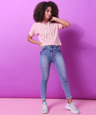 CAMPUS SUTRA Casual Striped Women Pink Top