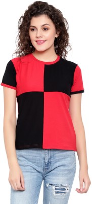 Leriya Fashion Casual Color Block Women Red Top