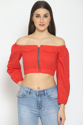 PRETTY LOVING THING Casual Solid Women Red Top