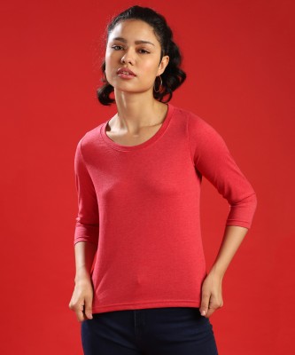 CAMPUS SUTRA Casual Solid Women Maroon Top