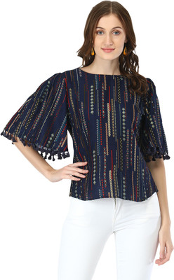Leriya Fashion Casual Printed Women Blue Top
