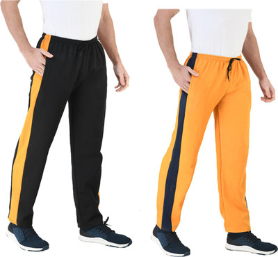 Indistar Solid Men Black, Yellow Track Pants