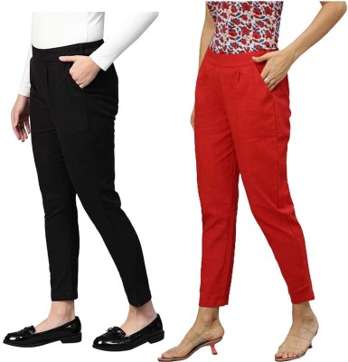 MayFay Regular Fit Women Black, Red Trousers