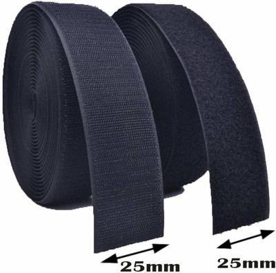 Lucknow Crafts Velcro Hook and Loop Fastener strips (25 m Hook + 25 m Loop) Black Sew-on Velcro(Black)
