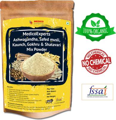 MedicoExperts Ashwagandha, Safed Musli Powder, White Kaunch Beej, Gokhru, Shatavari Powder Mix