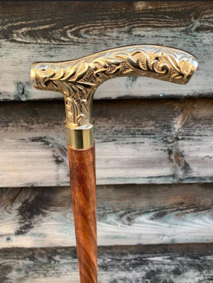 forest craft Golden Brass Handle With Sheesham Wood 36-Inch Walking Stick