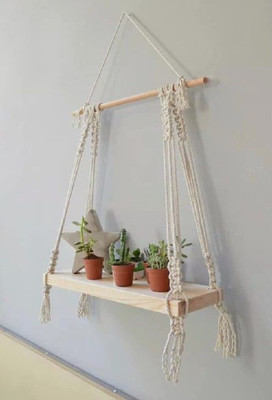 Rakano macrame Wall Hanging Shelf Wood Floating (White)(WHITE)