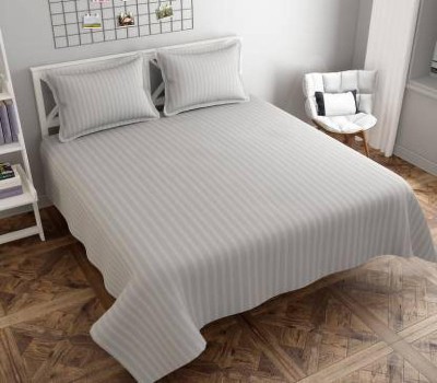 Bharat Textiles 270 TC Microfiber Double Striped Flat Bedsheet(Pack of 1, Light Grey)