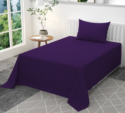 Blissful Home Furnishing 250 TC Polycotton Single Striped Flat Bedsheet(Pack of 1, Purple)