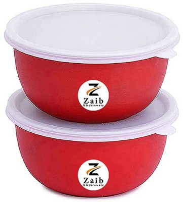 Zaib Stainless Steel Storage Bowl Microwave Safe Euro lid bowls pack of 2(Pack of 2, Red)