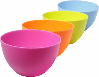 IMOX Plastic Serving Bowl Bpa free Plastic Snacks, Salad, Soup & Noodles Serving and Mixing Bowls Disposable(Pack of 4, Multicolor)