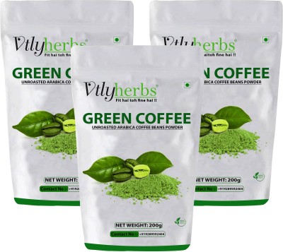 Vtlyherbs Green Coffee Beans Powder (200gm Pack of 3) Instant Coffee (3 x 200 g, Green Coffee Flavoured) Instant Coffee(3 x 200 g, Green Coffee Flavoured)