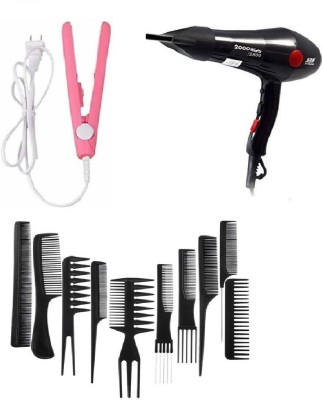 HINSHITSHU 10 Pc Professional Hair Comb Set with Hair Dryer CH 2800 ( 2000 w ) Portable Mini Hair Straightner(12 Items in the set)