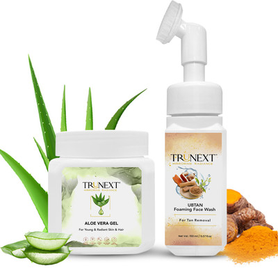 TRUNEXT Aloe Vera Gel 200ml + Ubtan Foaming Face Wash 150ml for Young(2 Items in the set)
