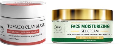 TNW - The Natural Wash Tomato Clay Mask & Face Moisturizing Gel Cream for Soft & Nourished Skin | With Niacinamide & Hyaluronic Acid | Paraben Free(2 Items in the set)