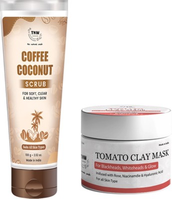 TNW - The Natural Wash Tomato Clay Mask & Coffee Coconut Scrub for Glowing Skin | With Tomato & Coffee | Chemical-Free Skincare Products(2 Items in the set)