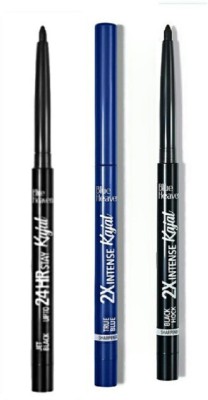 BLUE HEAVEN UPTO 24 HR JET BLACK STAY KAJAL + 2X INTENSE TRUE BLUE KAJAL + 2X INTENSE BLACK SHOCK KAJAL (COMBO PACK OF 3)(2 Items in the set)