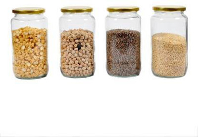 Valuebazaar Glass Grocery Container  - 1000 ml(Pack of 4, Gold)