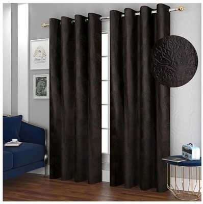 Hansraj 274.32 cm (9 ft) Polyester Semi Transparent Long Door Curtain (Pack Of 2)(Floral, Coffee)