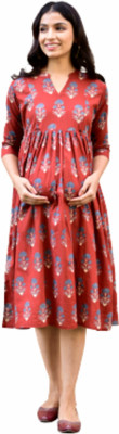 Crafiqa Women Fit and Flare Maroon Maxi/Full Length Dress