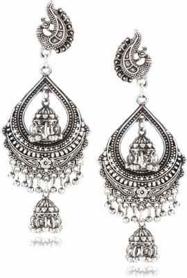 YELLOW CHIMES Stylish Designer Crafted Silver Oxidized Traditional Jhumka Chandbali Earrings Brass Jhumki Earring