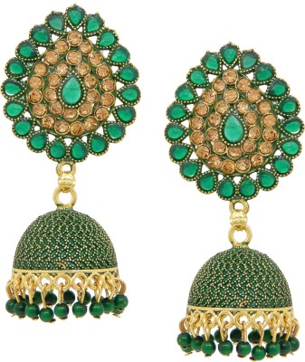 FRESH VIBES Golden Fancy Party Wear Wedding Traditional Dark Green Jhumka Earrings for Women Metal Jhumki Earring