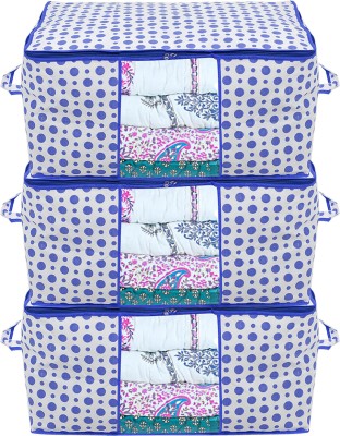 Heart Home Designer Dot Printed Non Woven Underbed Storage Bag With Handle Pack of 3 (Blue) 46HH0604(Blue)