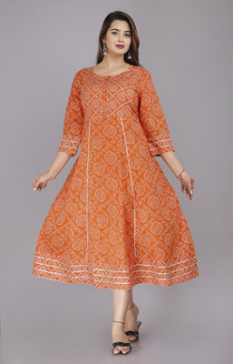 NITESH FEB TEX Anarkali Gown(Blue, Orange)