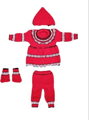 Depurika Baby Boys & Baby Girls Casual Sweater Bootie, Pant, Cap(DP_Red Dangri)