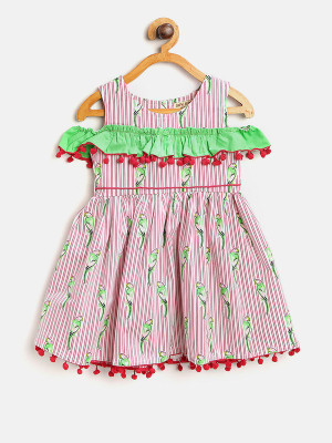 Aww Hunnie Indi Girls Midi/Knee Length Casual Dress(Multicolor, Short Sleeve)