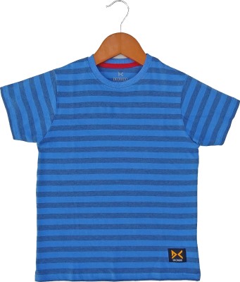 Dechado Boys Striped Pure Cotton Regular T Shirt(Light Blue, Pack of 1)