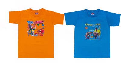 POWERmerc Boys Cartoon Pure Cotton Regular T Shirt(Multicolor, Pack of 2)