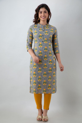PARIKSHIT Women Printed Straight Kurta(Grey)