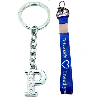 Meeko.com blue drive safe & P letter 01 Key Chain